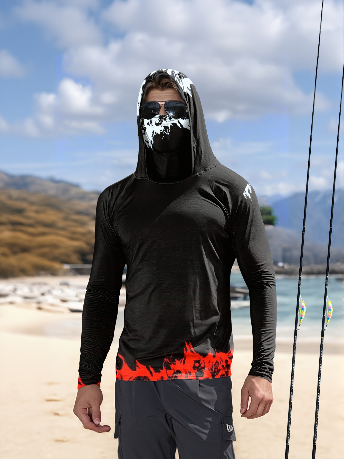 Men Hood Fishing Shirt long sl - Fishing Hoodie ulasan dan harga