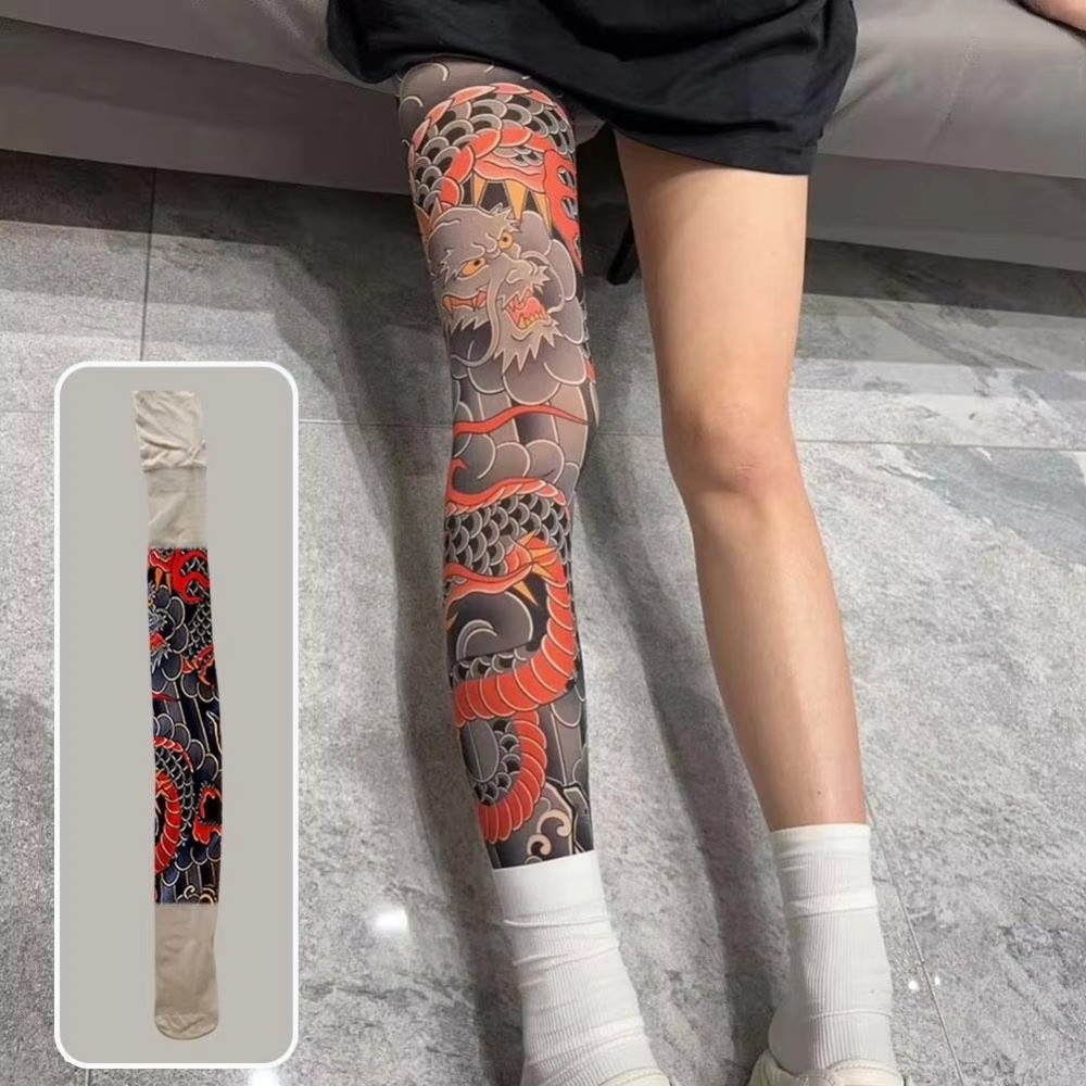 New Full Leg Fake Tattoo Socks - Fishing Socks ulasan dan harga